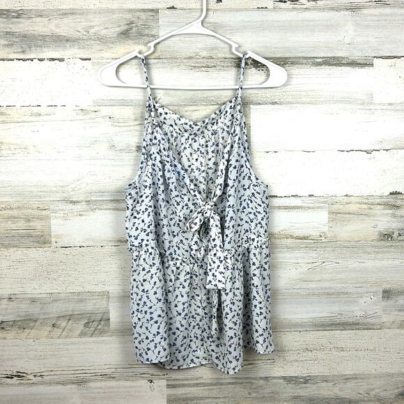 Sienna Sky Women’s L Blue White Floral Spaghetti Strap Cinch Blouse Lightweight - Picture 2 of 6